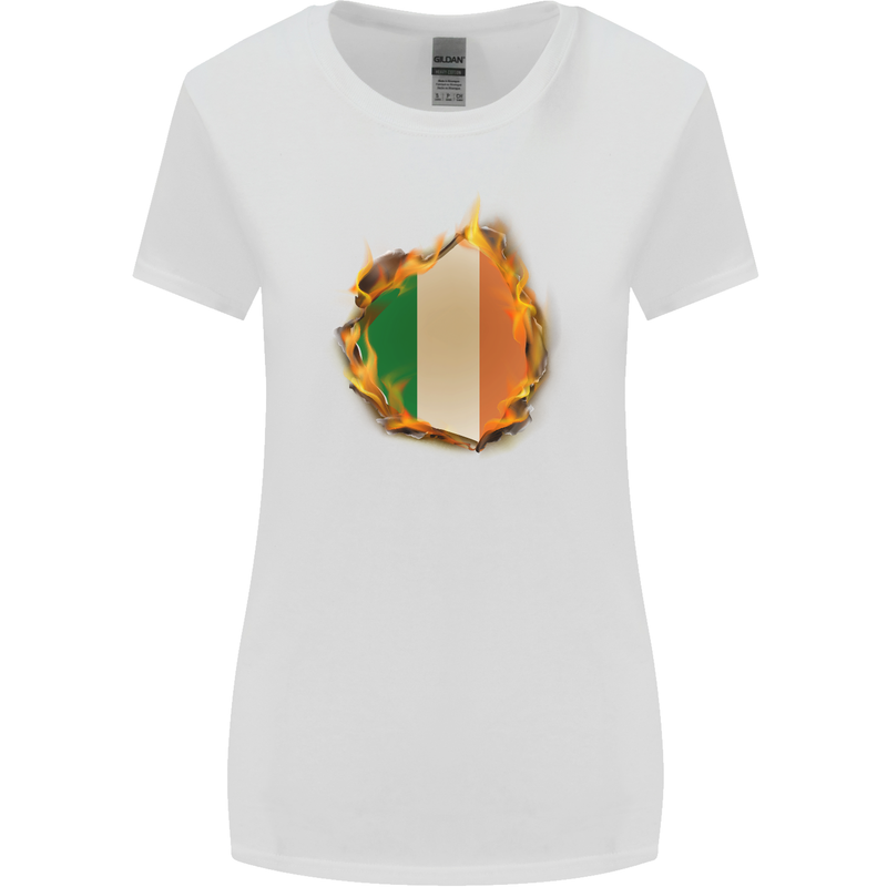 The Irish Tricolour Flag Fire Ireland Womens Wider Cut T-Shirt White