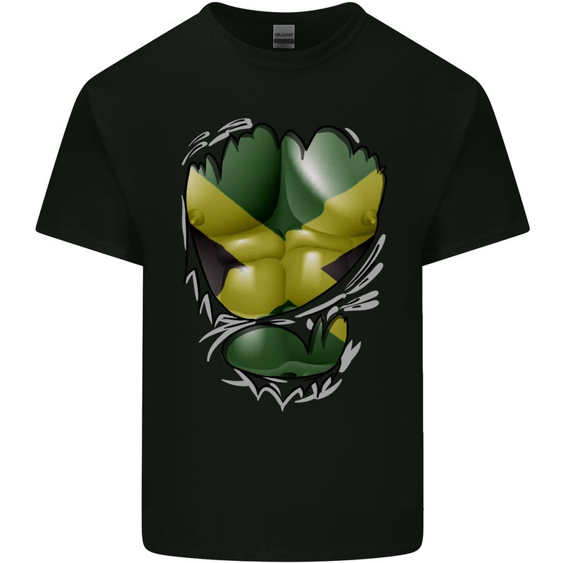 The Jamaican Flag Ripped Muscles Jamaica Kids T-Shirt Childrens Black