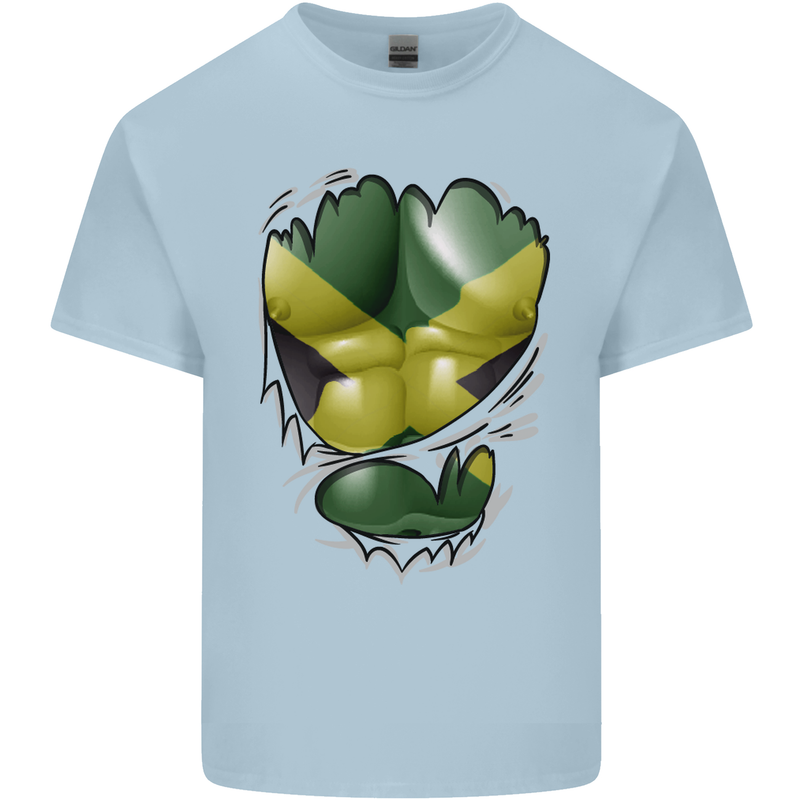 The Jamaican Flag Ripped Muscles Jamaica Kids T-Shirt Childrens Light Blue