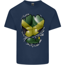 The Jamaican Flag Ripped Muscles Jamaica Kids T-Shirt Childrens Navy Blue