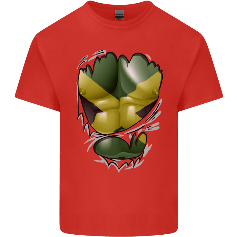 The Jamaican Flag Ripped Muscles Jamaica Kids T-Shirt Childrens Red