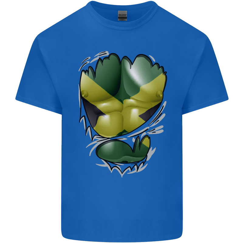 The Jamaican Flag Ripped Muscles Jamaica Kids T-Shirt Childrens Royal Blue