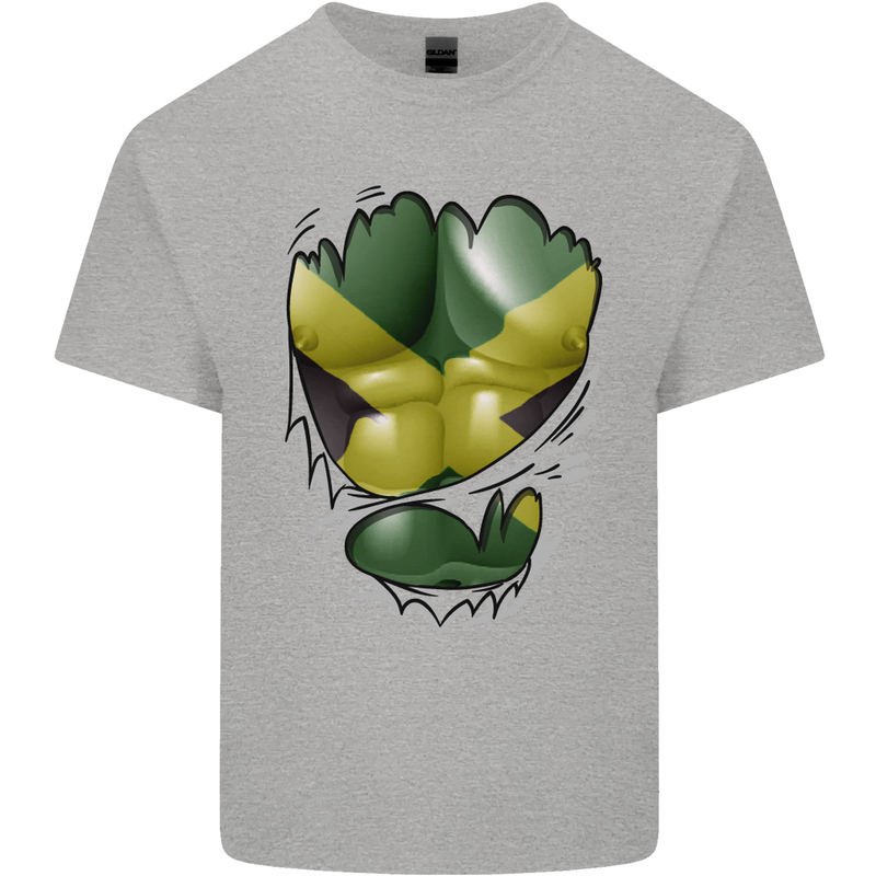The Jamaican Flag Ripped Muscles Jamaica Kids T-Shirt Childrens Sports Grey