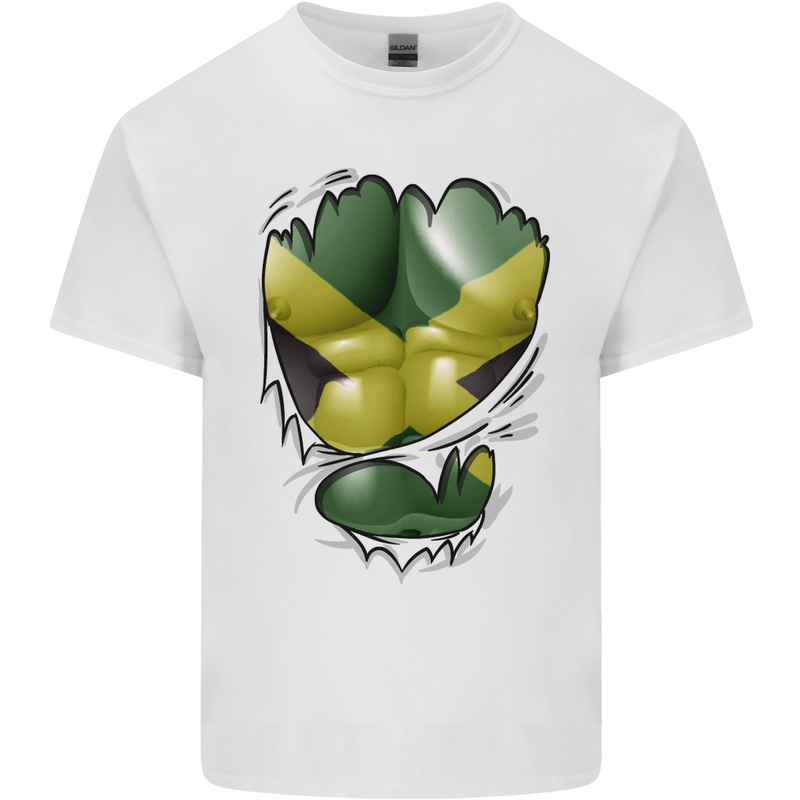 The Jamaican Flag Ripped Muscles Jamaica Kids T-Shirt Childrens White