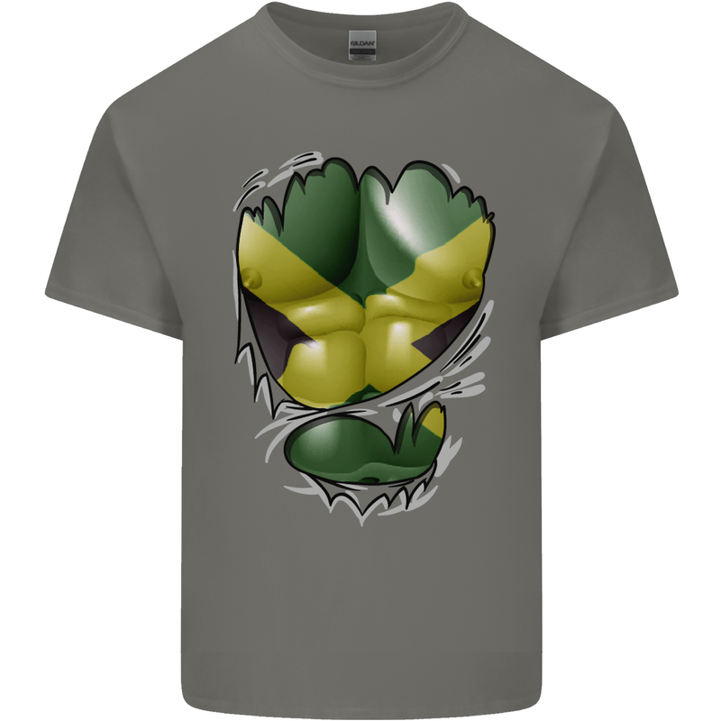 The Jamaican Flag Ripped Muscles Jamaica Mens Cotton T-Shirt Tee Top Charcoal