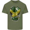 The Jamaican Flag Ripped Muscles Jamaica Mens Cotton T-Shirt Tee Top Military Green