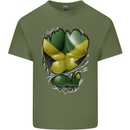 The Jamaican Flag Ripped Muscles Jamaica Mens Cotton T-Shirt Tee Top Military Green
