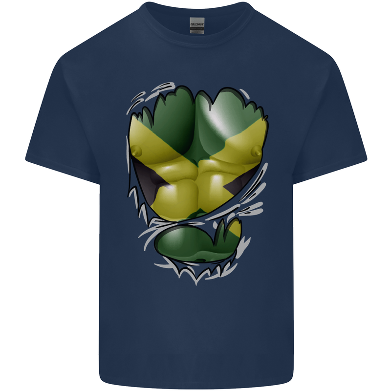The Jamaican Flag Ripped Muscles Jamaica Mens Cotton T-Shirt Tee Top Navy Blue
