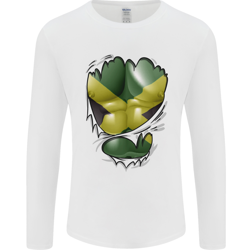 The Jamaican Flag Ripped Muscles Jamaica Mens Long Sleeve T-Shirt White