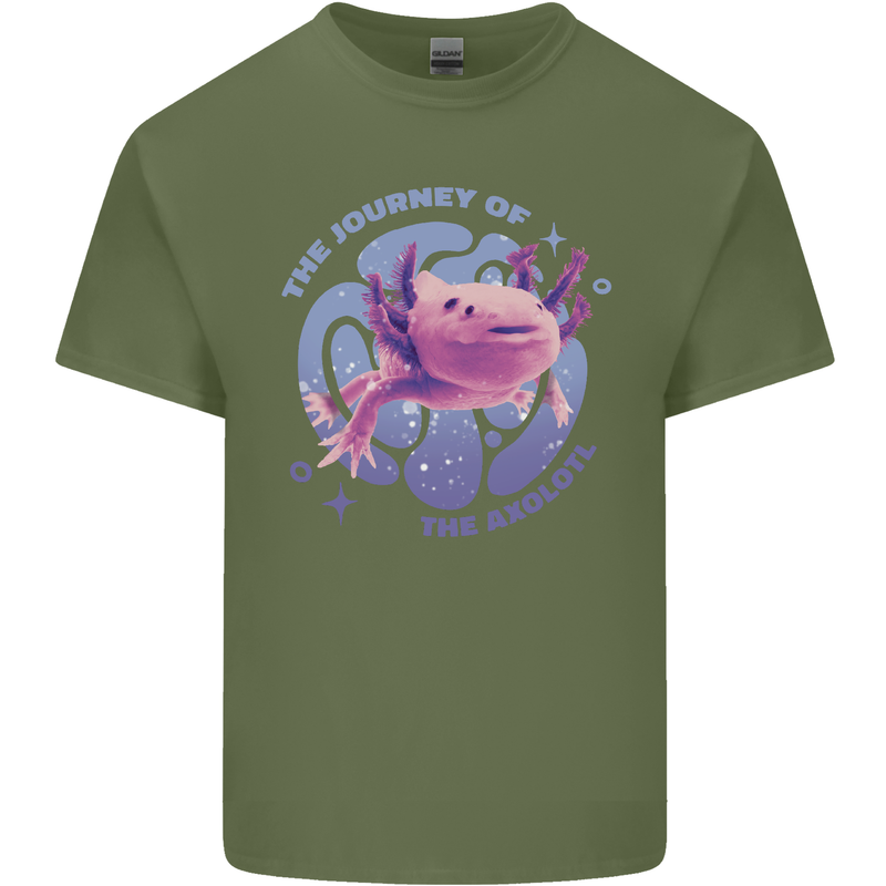 The Journey of the Axolotl Mens Cotton T-Shirt Tee Top Military Green