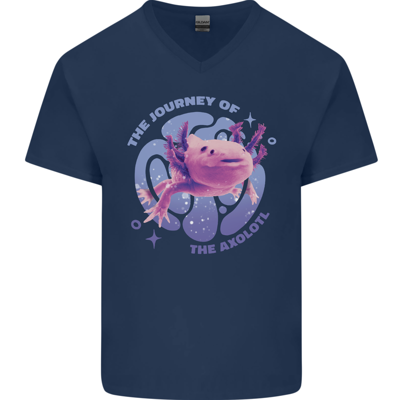 The Journey of the Axolotl Mens V-Neck Cotton T-Shirt Navy Blue