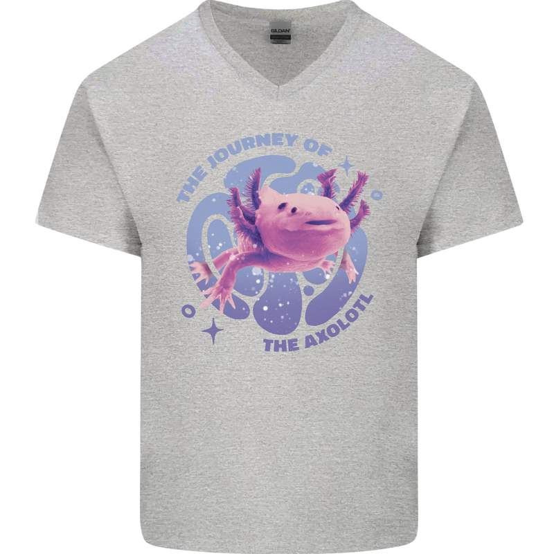 The Journey of the Axolotl Mens V-Neck Cotton T-Shirt Sports Grey