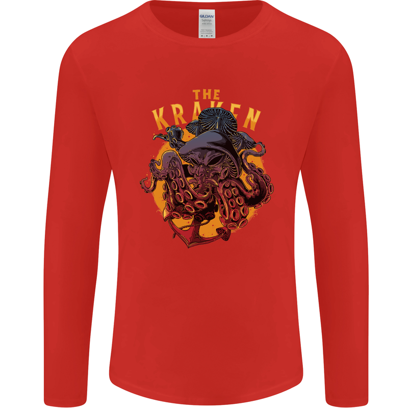 The Kraken Octopus Cthulhu Scuba Diving Mens Long Sleeve T-Shirt Red