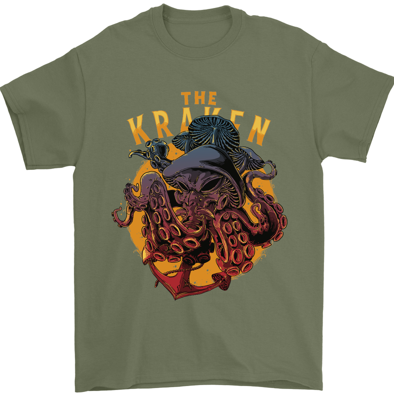 The Kraken Octopus Cthulhu Scuba Diving Mens T-Shirt Cotton Gildan Military Green