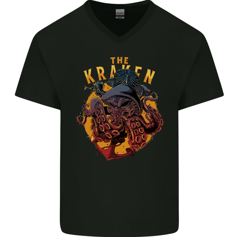 The Kraken Octopus Cthulhu Scuba Diving Mens V-Neck Cotton T-Shirt Black