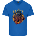 The Kraken Octopus Cthulhu Scuba Diving Mens V-Neck Cotton T-Shirt Royal Blue