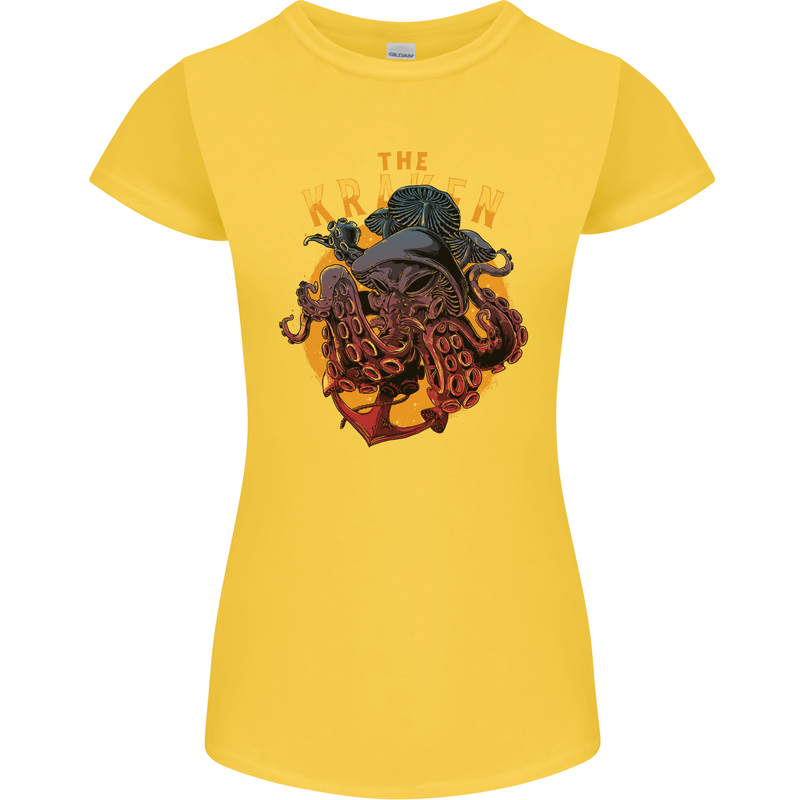 The Kraken Octopus Cthulhu Scuba Diving Womens Petite Cut T-Shirt Yellow