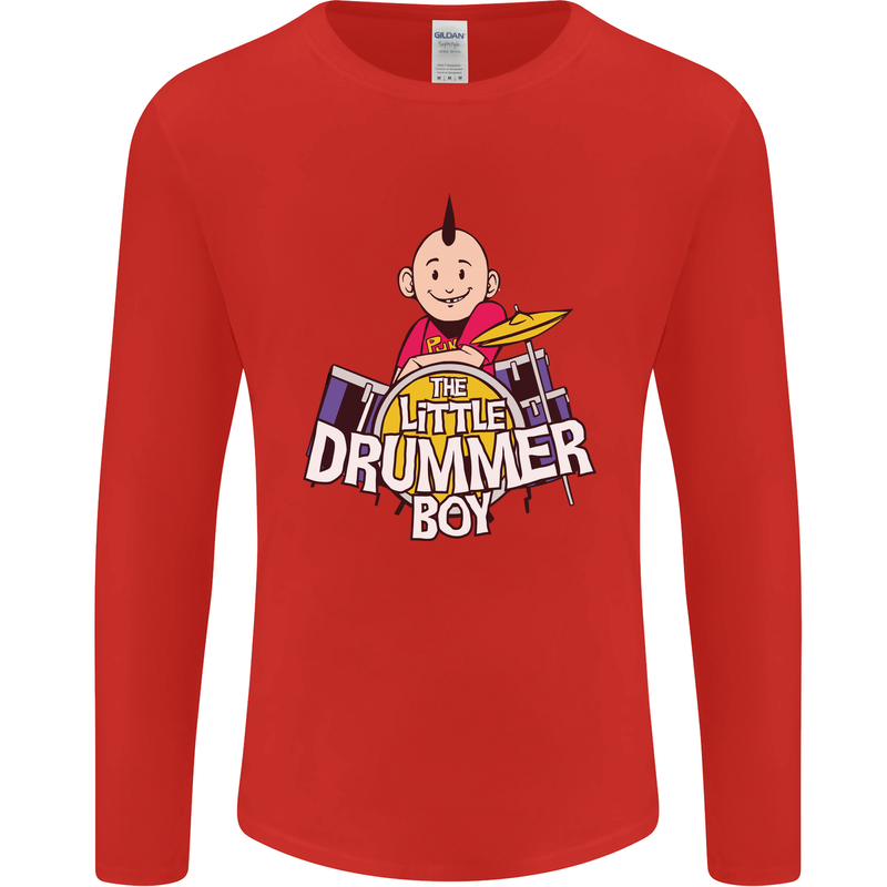The Little Drummer Boy Funny Drumming Drum Mens Long Sleeve T-Shirt Red