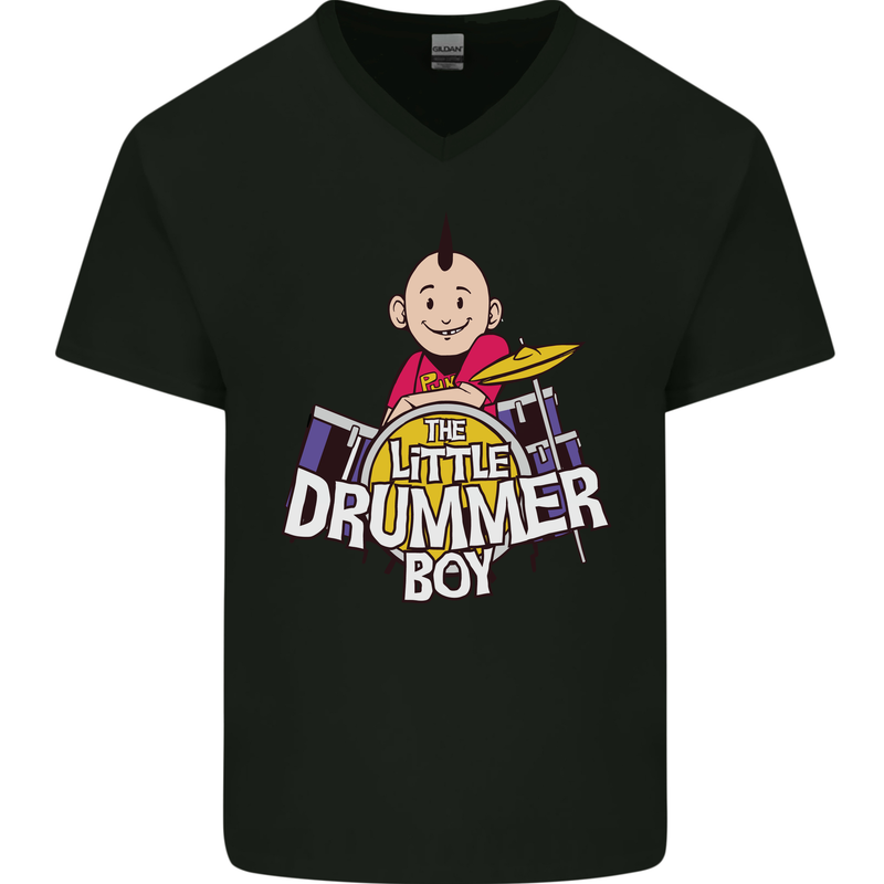 The Little Drummer Boy Funny Drumming Drum Mens V-Neck Cotton T-Shirt Black