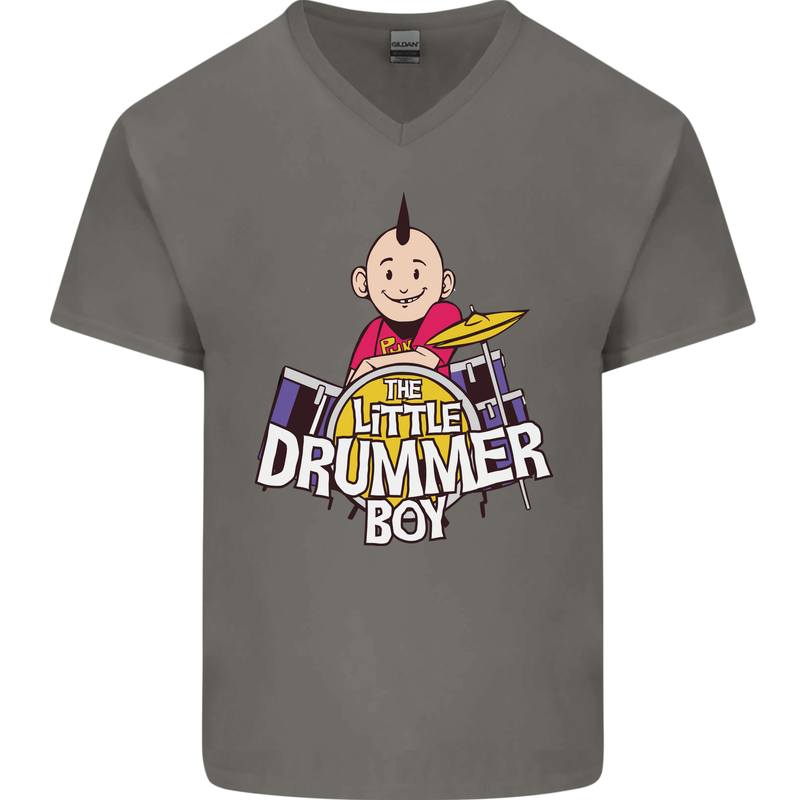 The Little Drummer Boy Funny Drumming Drum Mens V-Neck Cotton T-Shirt Charcoal