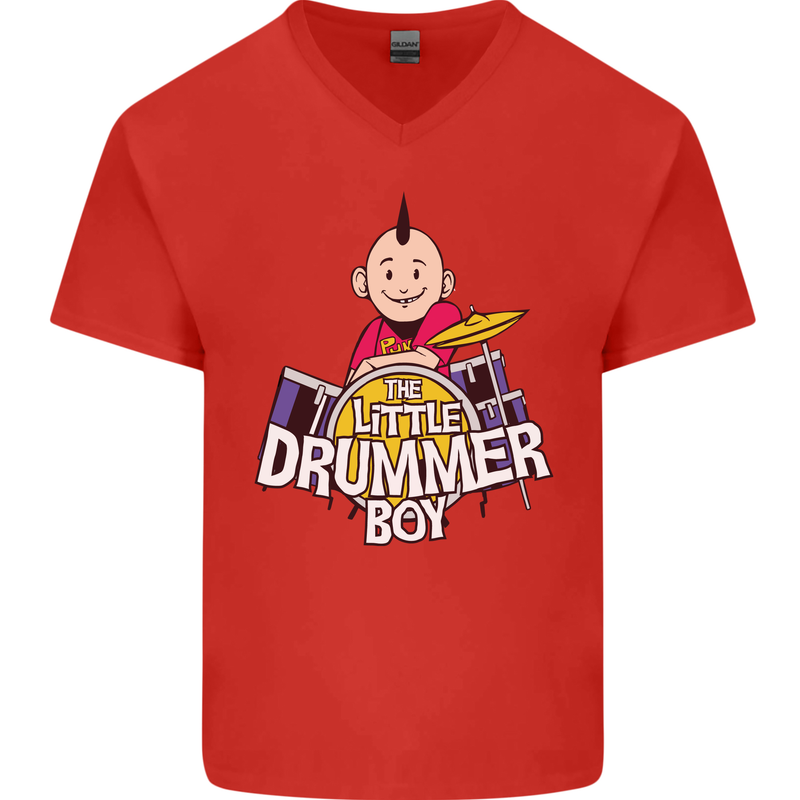 The Little Drummer Boy Funny Drumming Drum Mens V-Neck Cotton T-Shirt Red