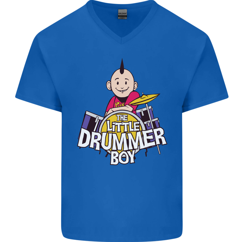 The Little Drummer Boy Funny Drumming Drum Mens V-Neck Cotton T-Shirt Royal Blue