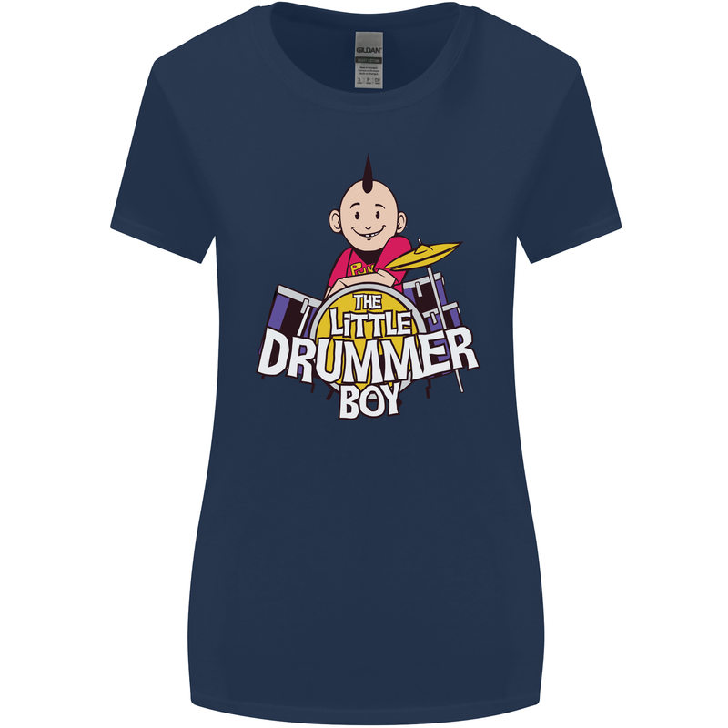 The Little Drummer Boy Funny Drumming Drum Womens Wider Cut T-Shirt Navy Blue