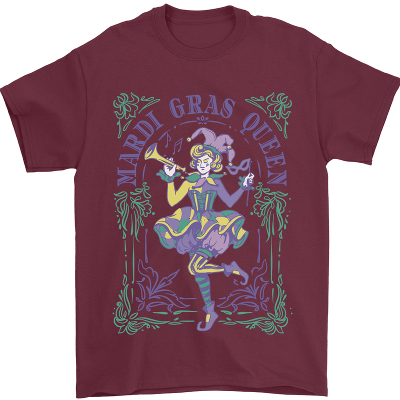 The Mardi Gras Queen Mens T-Shirt 100% Cotton Maroon