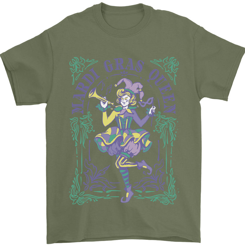 The Mardi Gras Queen Mens T-Shirt 100% Cotton Military Green