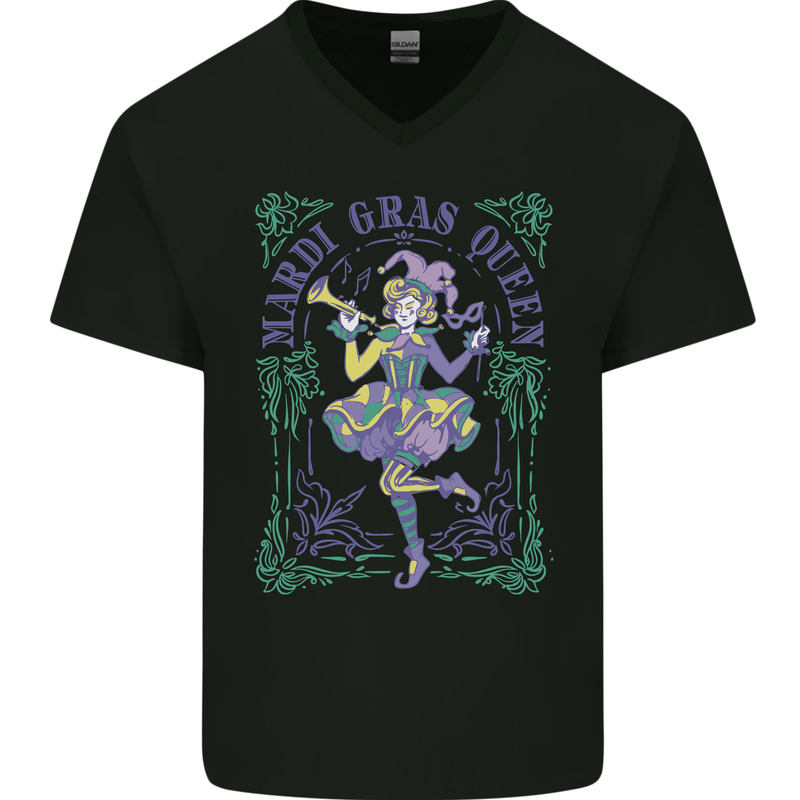 The Mardi Gras Queen Mens V-Neck Cotton T-Shirt Black