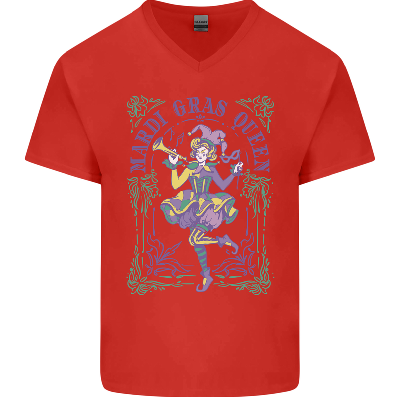 The Mardi Gras Queen Mens V-Neck Cotton T-Shirt Red