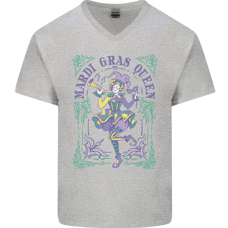 The Mardi Gras Queen Mens V-Neck Cotton T-Shirt Sports Grey