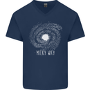 The Milky Way Astronomy Solar System Planet Mens V-Neck Cotton T-Shirt Navy Blue