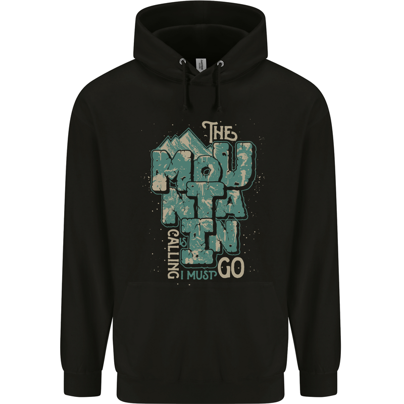 The Mountain Is Calling Hiking Trekking Childrens Kids Hoodie Black