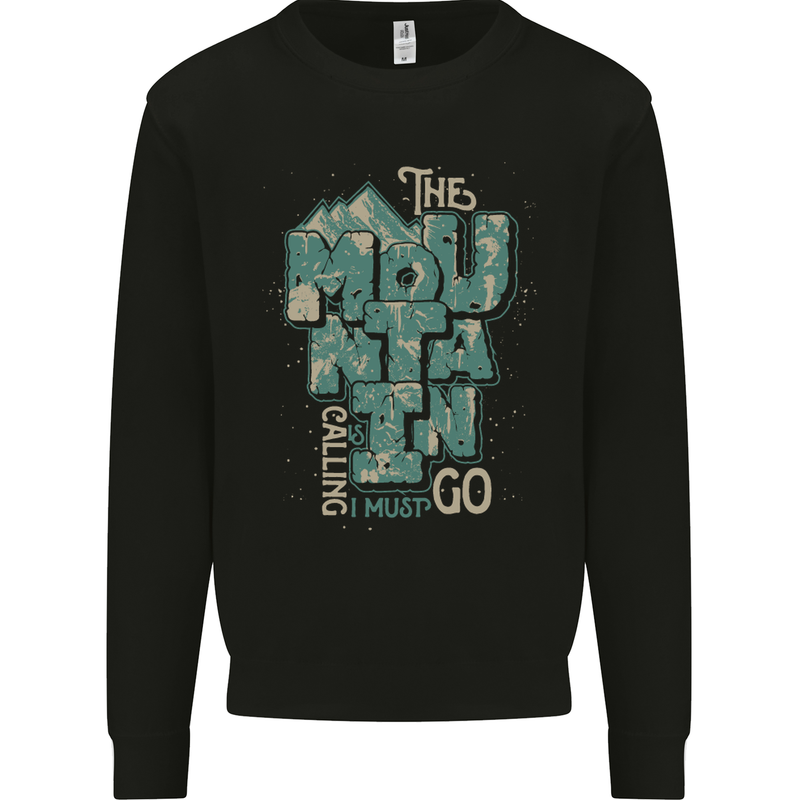 The Mountain Is Calling Hiking Trekking Kids Sweatshirt Jumper Black