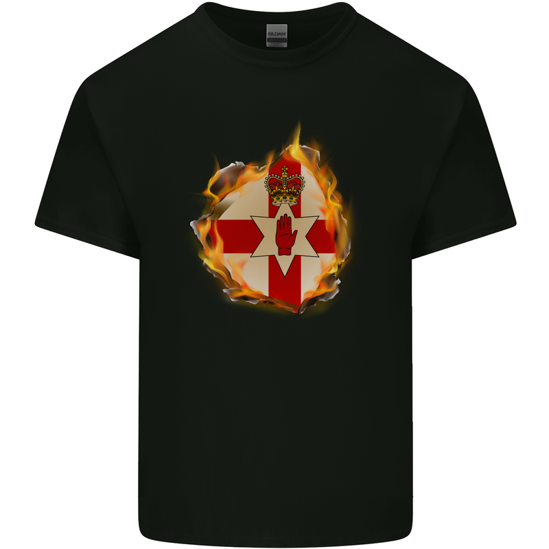 The N.Ireland Flag Fire Effect Kids T-Shirt Childrens Black