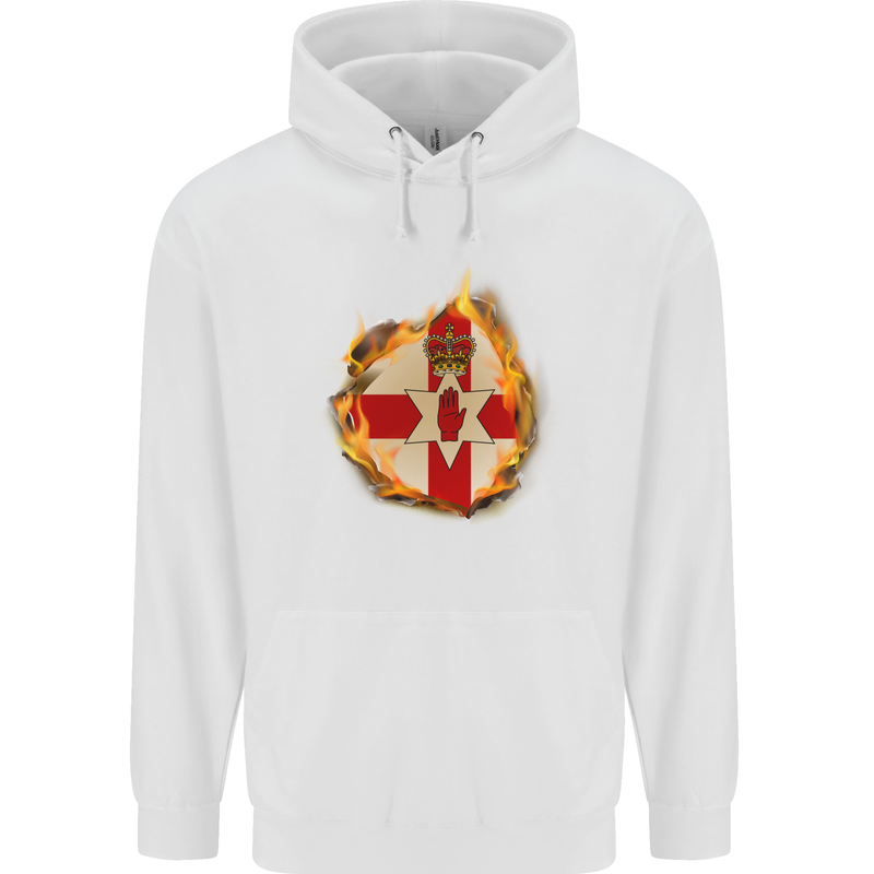 The N.Ireland Flag Fire Effect Mens 80% Cotton Hoodie White