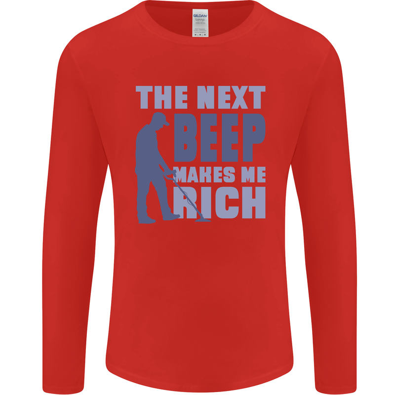 The Next Beep Funny Metal Detecting Mens Long Sleeve T-Shirt Red