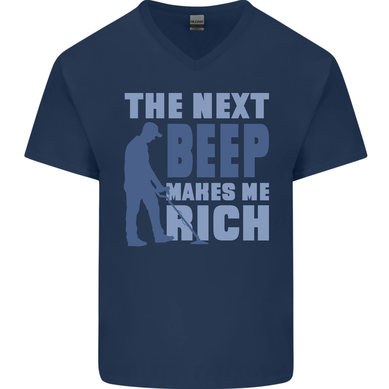 The Next Beep Funny Metal Detecting Mens V-Neck Cotton T-Shirt Navy Blue