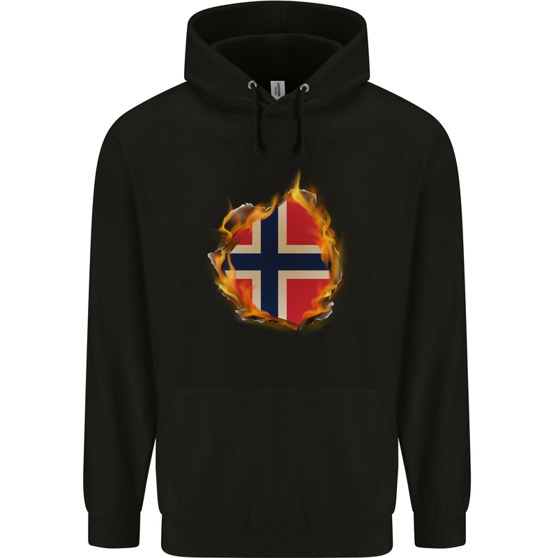 The Norwegian Flag Fire Effect Norway Childrens Kids Hoodie Black