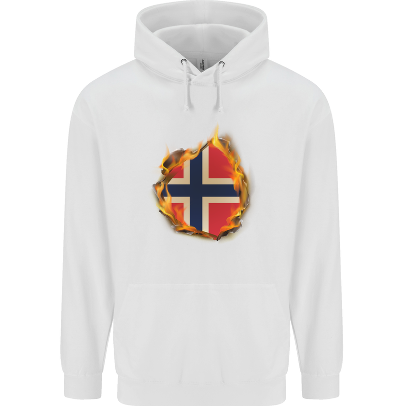 The Norwegian Flag Fire Effect Norway Childrens Kids Hoodie White