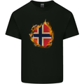 The Norwegian Flag Fire Effect Norway Kids T-Shirt Childrens Black