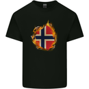 The Norwegian Flag Fire Effect Norway Mens Cotton T-Shirt Tee Top Black