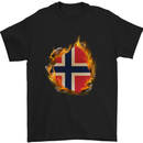 The Norwegian Flag Fire Effect Norway Mens T-Shirt Cotton Gildan Black