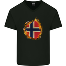 The Norwegian Flag Fire Effect Norway Mens V-Neck Cotton T-Shirt Black