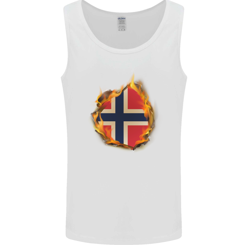 The Norwegian Flag Fire Effect Norway Mens Vest Tank Top White