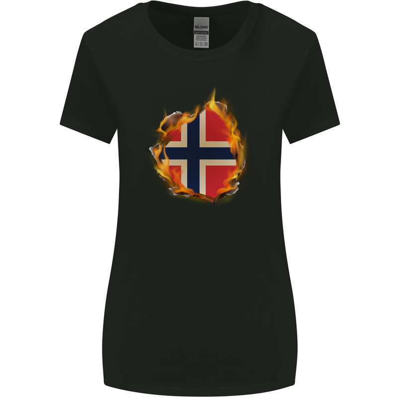 The Norwegian Flag Fire Effect Norway Womens Wider Cut T-Shirt Black