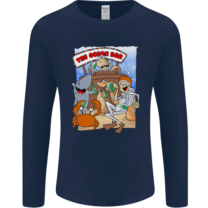 The Ocean Bar Scuba Diving Diver Alcohol Mens Long Sleeve T-Shirt Navy Blue