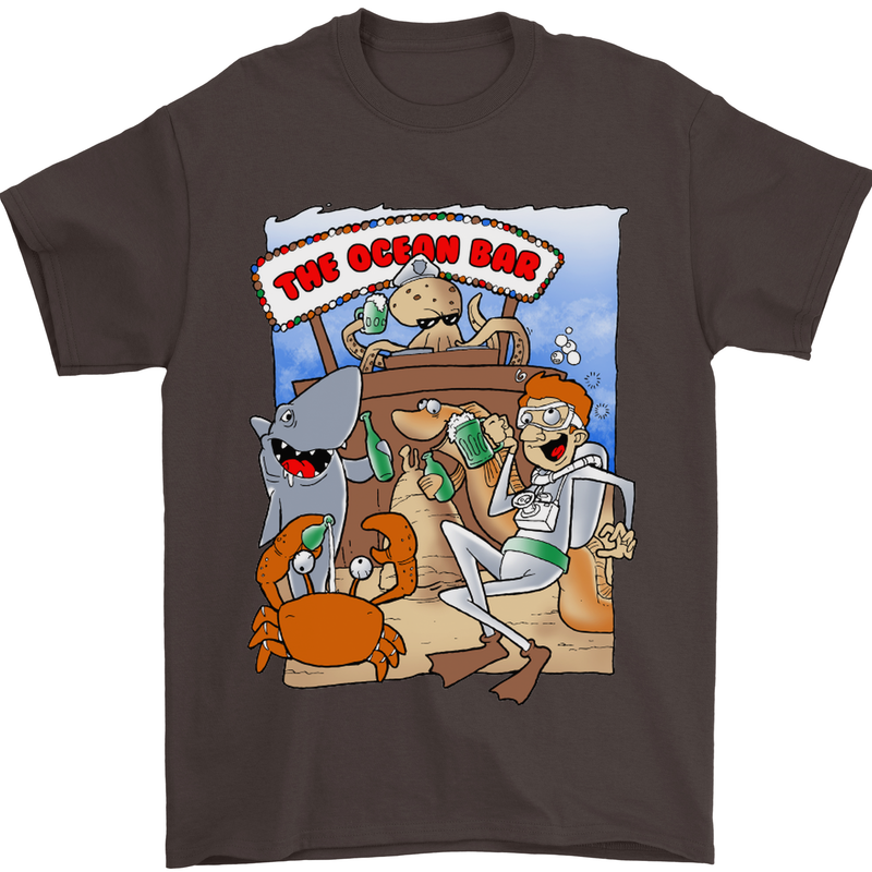 The Ocean Bar Scuba Diving Diver Alcohol Mens T-Shirt Cotton Gildan Dark Chocolate