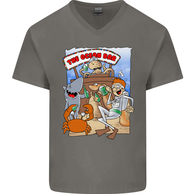The Ocean Bar Scuba Diving Diver Alcohol Mens V-Neck Cotton T-Shirt Charcoal
